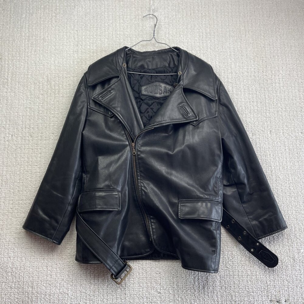 VTG Rudsak Biker Racing Black Leather Jacket Sz M* Punk Perfecto Asymmetrical